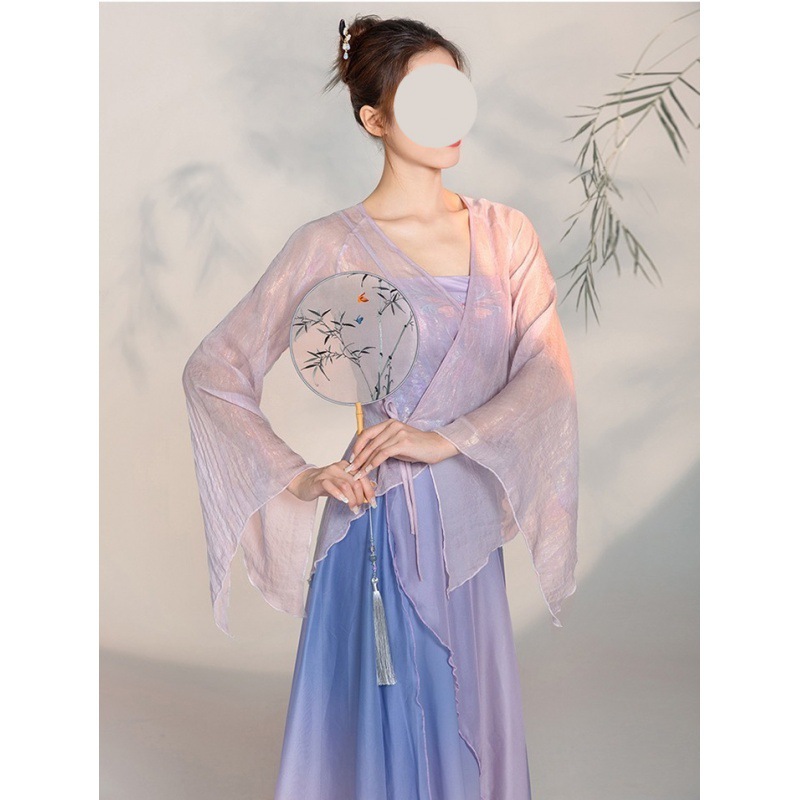 2026古典舞蹈服古典舞服装纱衣练功服紫色阔腿裤飘逸裙舞演出代发