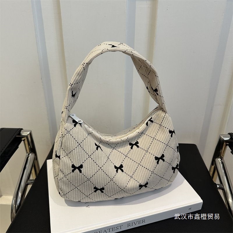 2026布包女灯芯绒蝴蝶结2024新款单肩包小众高颜值百搭手拎包腋下