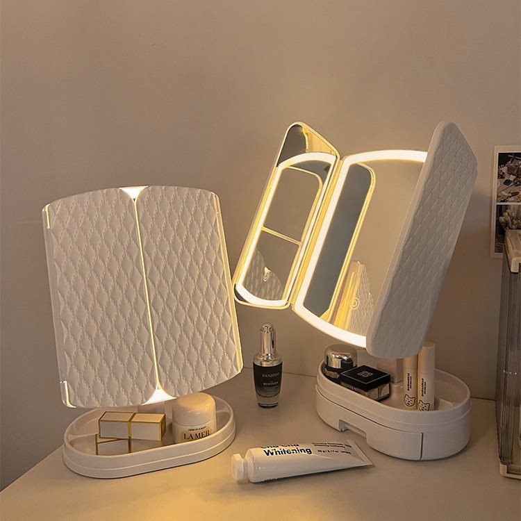 2026妆镜带灯台式桌面学生梳妆镜子充电贝壳led灯梳妆镜生日礼物