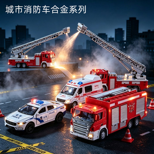 2026火爆玩具合金消防车模型套装