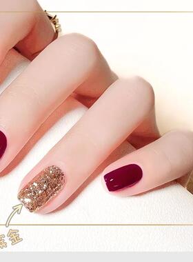 车厘子香槟金手指甲脚指甲显白爆闪红色免烤持久不掉四季美甲油