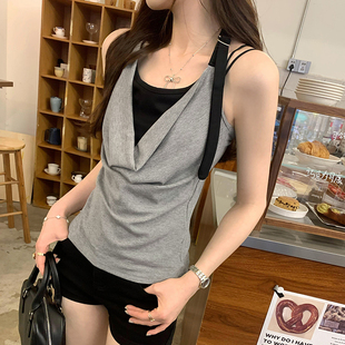 实拍图辣妹挂脖掐腰无袖露小吊带女夏2025新款性感酷酷背心上衣