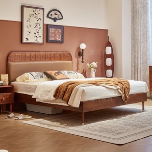 法式复古实木床1.8米主卧双人床1.5米中古风雕花黄杨木马德里床