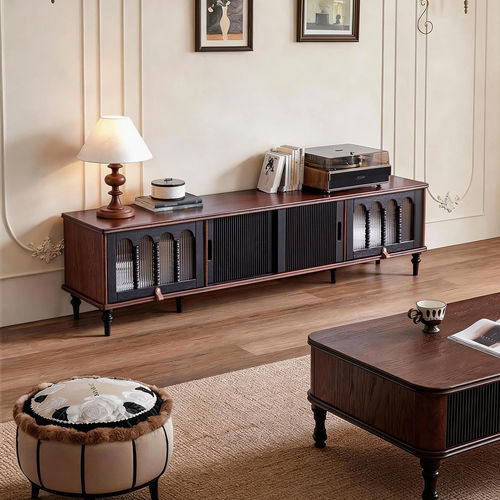 法式复古全实木中古风霍格沃茨落地电视柜客厅家用储物柜收纳柜