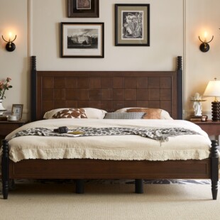 法式中古风实木床现代简约1.8双人床美式复古高级感主卧大床婚床