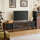 法式 复古实木电视柜小户型客厅收纳储物柜一体白蜡木中古风家具