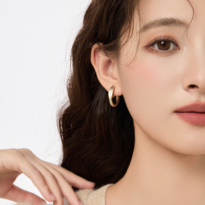 「空山语」简约圆圈咖啡金耳圈酒红色耳环蚊香盘耳夹女无耳洞耳饰