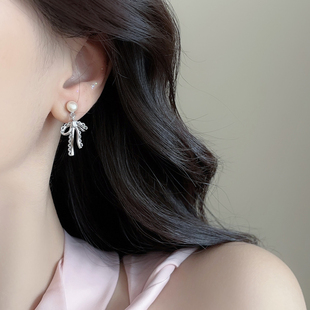 「芭蕾舞」蝴蝶结天然珍珠耳环高级感轻奢气质耳夹女无耳洞耳饰