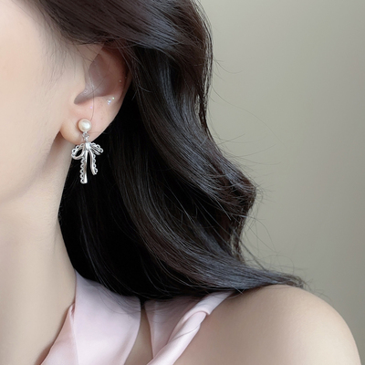 「芭蕾舞」蝴蝶结天然珍珠耳环高级感轻奢气质耳夹女无耳洞耳饰