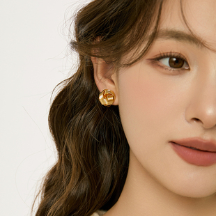 「同心结」简约金属耳环麻花中古复古蚊香盘耳夹女无耳洞耳饰新款