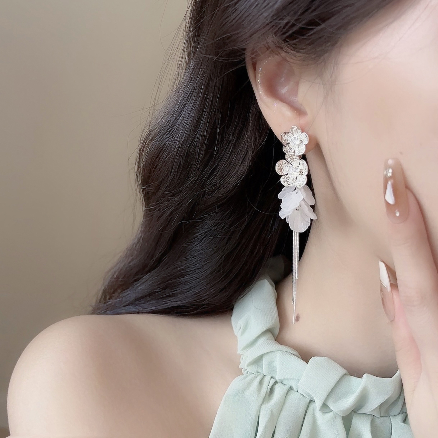 「白雾花海」花朵流苏耳夹女无耳洞耳饰新款爆高级感轻奢气质耳环