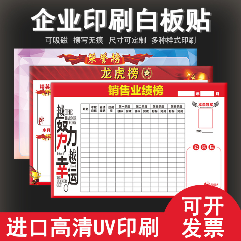 磁性软白板可擦写业绩榜文化墙展示墙贴龙虎榜PK看板销售排行榜