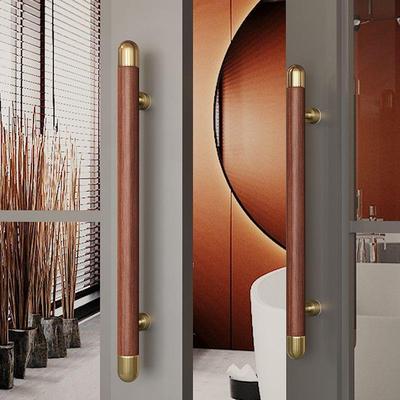 纯铜实木玻璃门拉手实木极简酒店包厢高档大门把手中式现代大拉手
