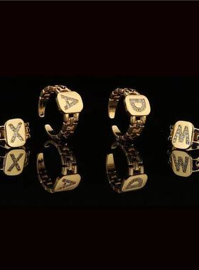 镶钻表带可调节欧美风金色戒指