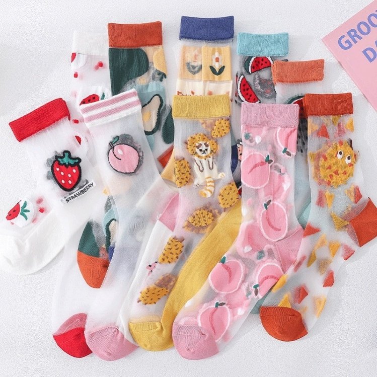 3长筒袜女夏季薄款冰丝韩版学生中长新款玻璃丝袜水晶丝网纱透气。