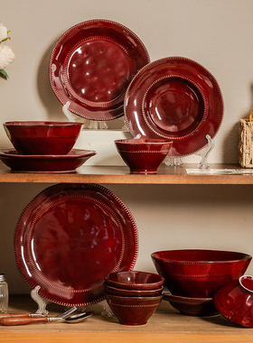 窑变红色碗碟餐具面碗家用2025新款中式碗具盘子餐盘结婚新婚礼物