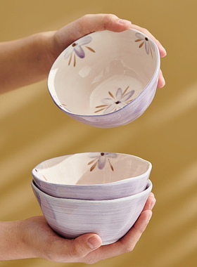 釉下彩紫色碗家用2025新款个人专用面碗网红米饭碗5寸6寸好看的碗