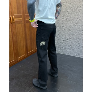 春生同款春季新款时尚休闲百搭净版直筒刺绣黑色男士牛仔裤1980