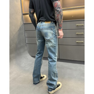 春生同款春季新款时尚休闲百搭直筒宽松微喇男士牛仔裤
