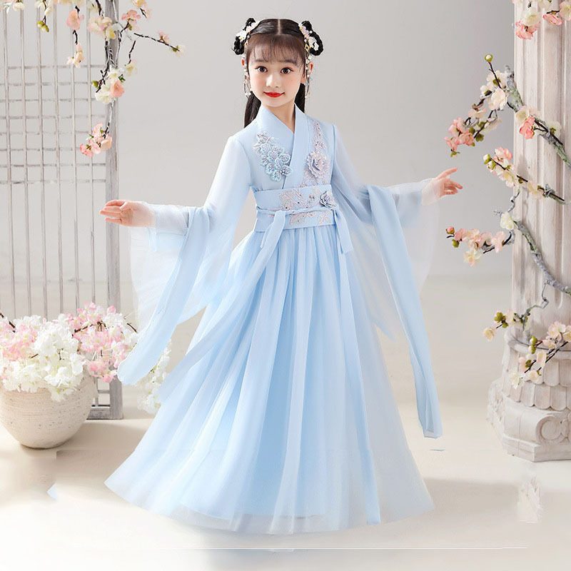 中国风女童汉服古风仙气轻纱儿童古装唐装襦裙秋装超仙交领连衣裙