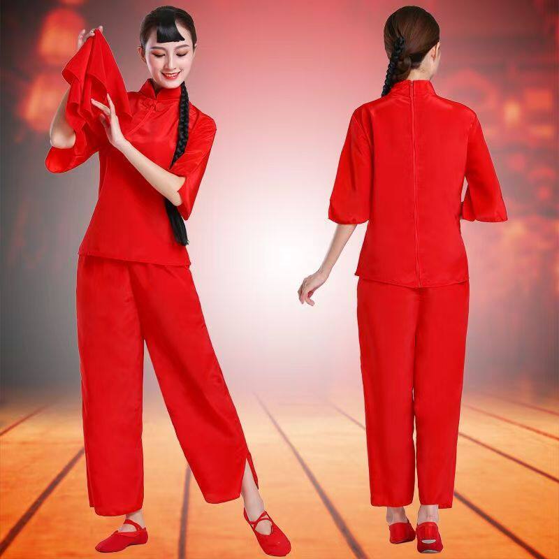 九儿演出服装女九儿同款衣服红高粱舞蹈服红上衣古典一抹红秧歌服