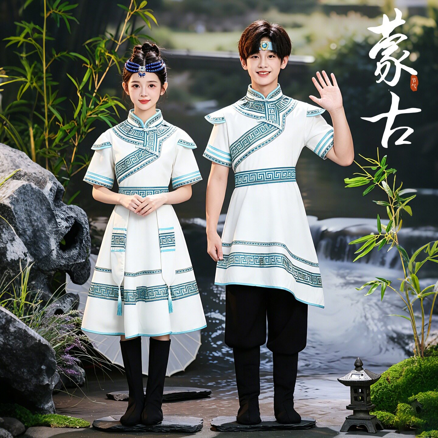 蒙古族舞蹈演出服装男白