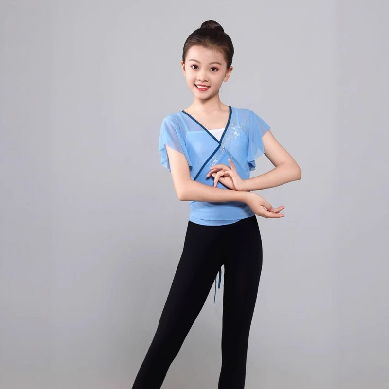 新款少儿女儿童古典身韵纱衣民族舞短袖练功服基训舞蹈演出服