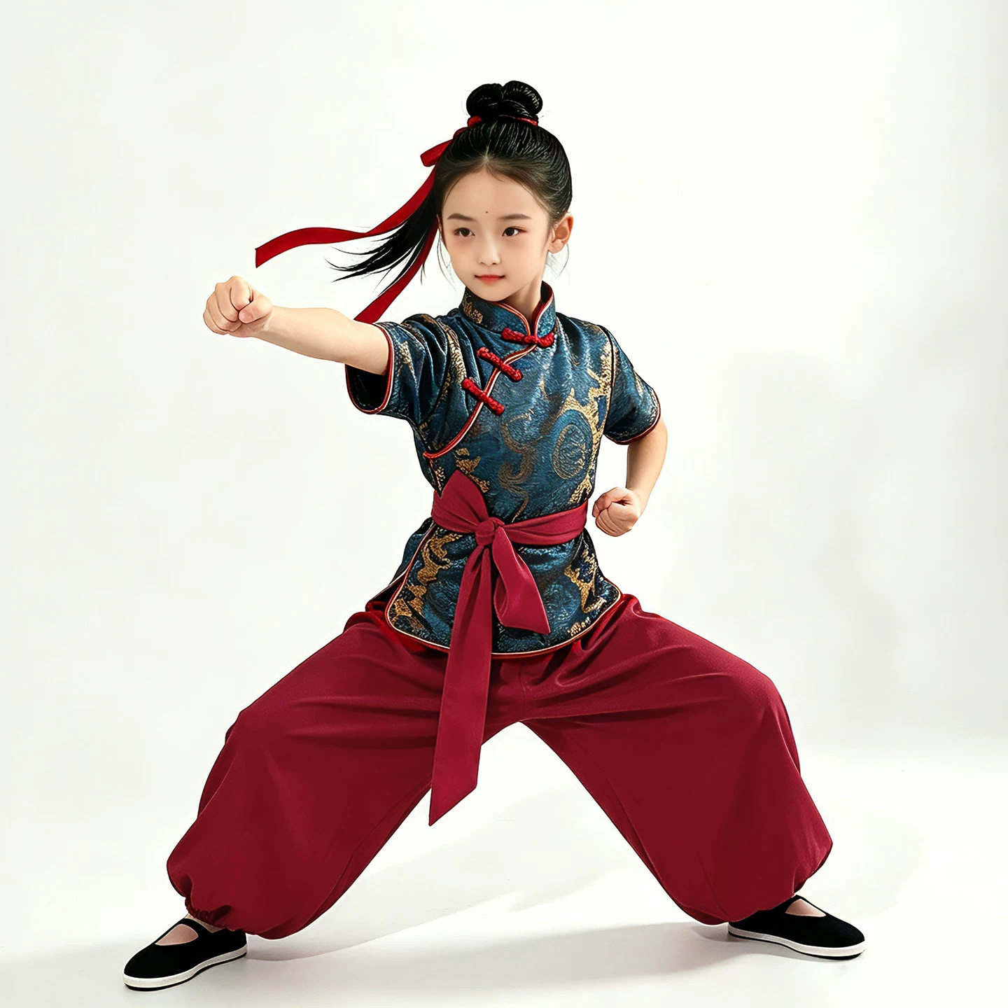中华娘cos小师妹改良中式旗袍女童武侠风气质国潮演出练功服套装