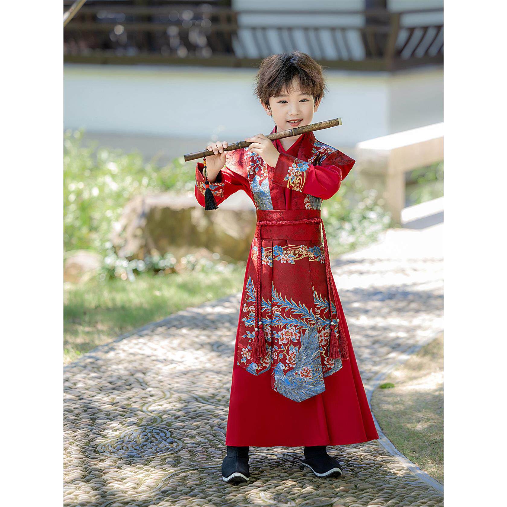 男童汉服2026春秋新款红