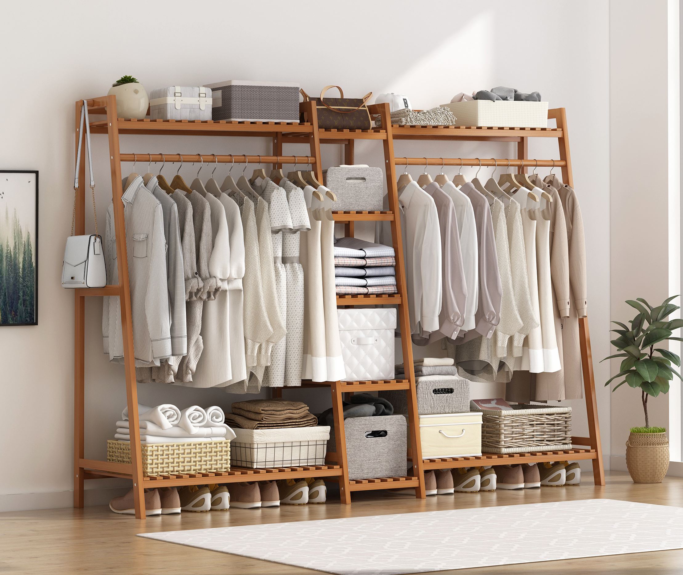 衣橱落地家用衣柜收纳柜简易实木储物宿舍儿童经济型小型卧室衣架