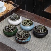 香炉陶瓷仿古小号黑白檀香炉家用室内净化空气艾柱艾草盘香薰香炉