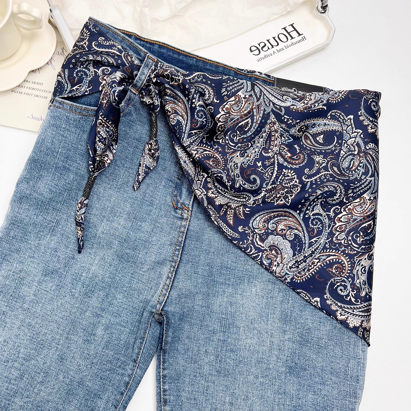 新款复古花丝巾女系腰三角巾腰带