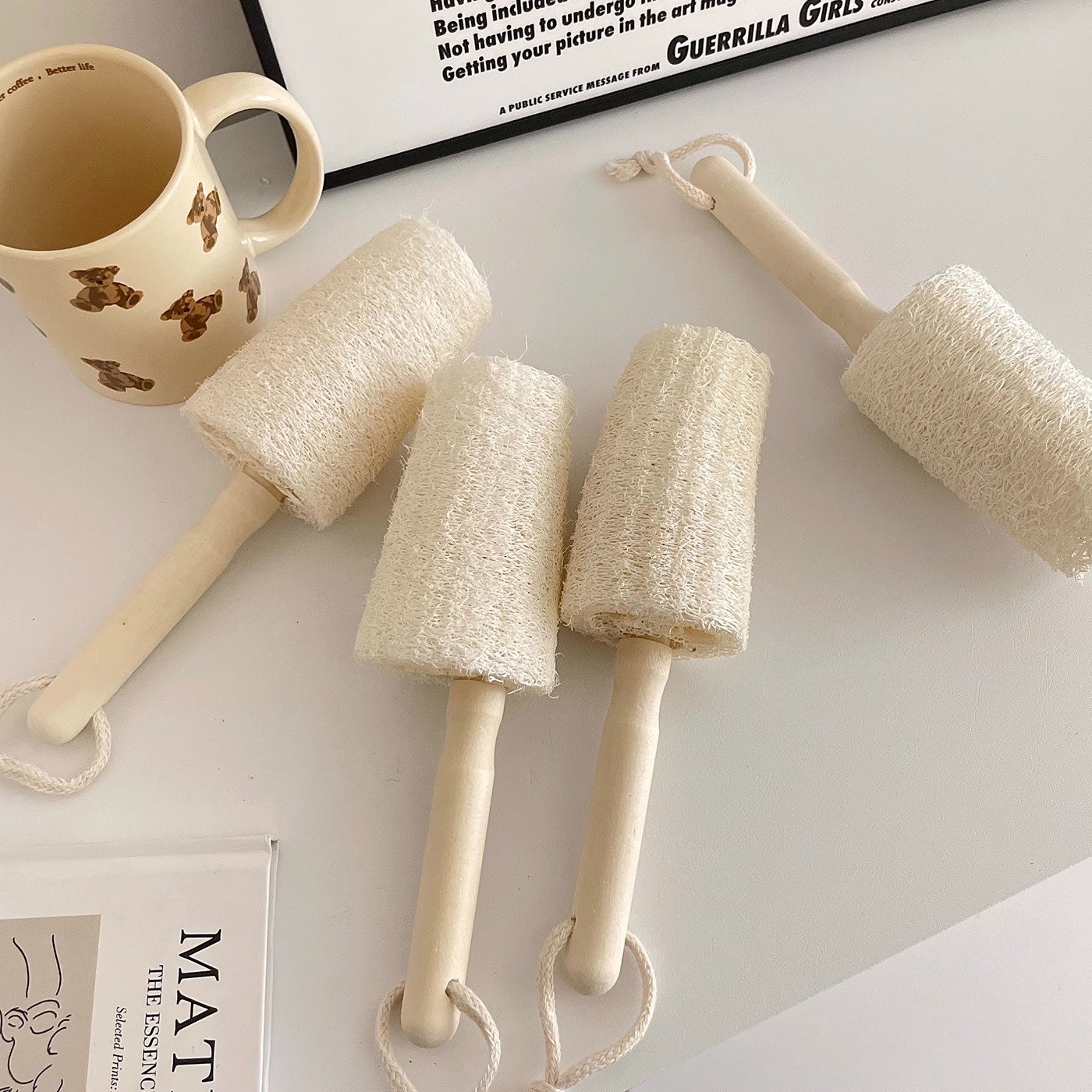 实木柄丝瓜络洗杯刷挂式长柄杯刷