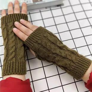 半指毛线手套女秋冬季 套护腕 加厚保暖露指触屏针织手套学生写字袖
