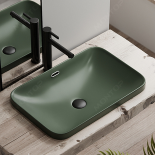 墨绿色哑光台中盆洗手盆方形北欧陶瓷彩色面盆卫生间复古洗脸盆