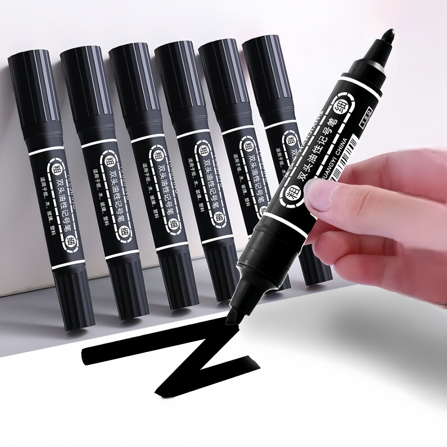 大双头油性记号笔黑色马克笔大头加粗细两头防水防油不掉色粗头笔