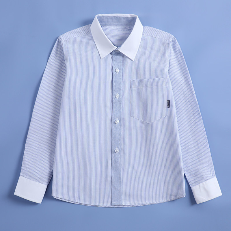 儿童条纹白领长袖衬衫男女童白袖口英伦班服衬衣中大童小学生校服
