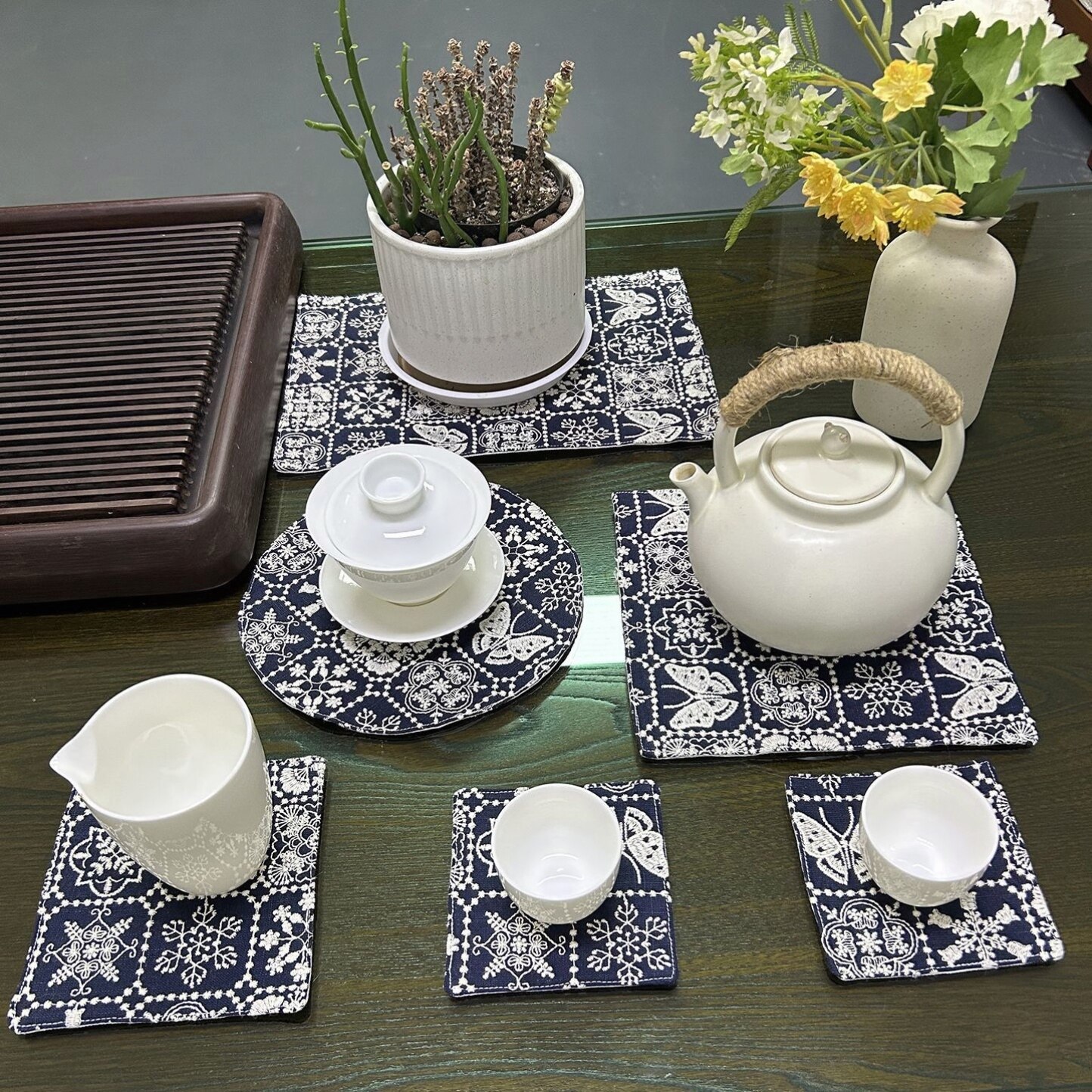 复古家用防烫茶布艺杯垫重工刺绣棉麻餐垫盆栽装饰垫茶壶垫碗盘垫图片