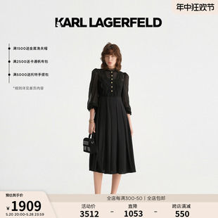 蕾丝拼接百褶连衣裙老佛爷 KARL LAGERFELD卡尔拉格斐2024春夏新款