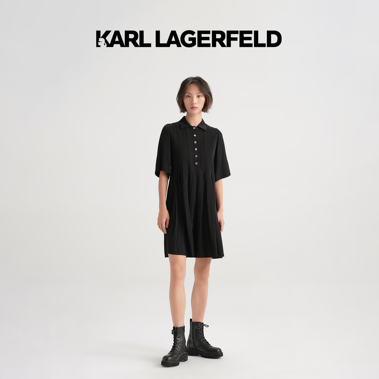 KARL LAGERFELD卡尔拉格斐真丝连衣裙2023年秋冬桑蚕丝长裙老佛爷