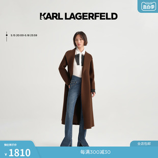 KARL LAGERFELD卡尔拉格斐系带收腰双面呢宽松翻领毛呢外套老佛爷