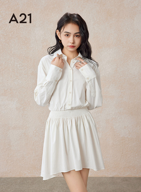 A21女装春夏季2024新款连衣裙新款短裙收腰法式温柔长袖A字裙女生