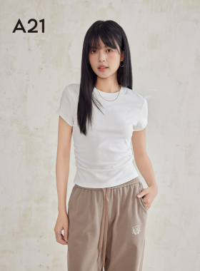 A21女装圆领短袖T恤夏季纯色简约ins休闲白色打底衫