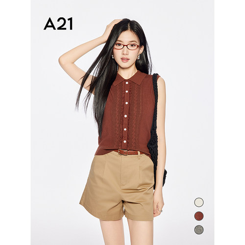A21女装三色可选无袖薄毛针织衫