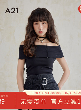A21女装大落肩短袖T恤女士夏季设计感性感辣妹上衣