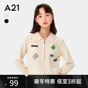 A21女装美式短款针织衫女秋polo领外搭显瘦外套上衣女新款