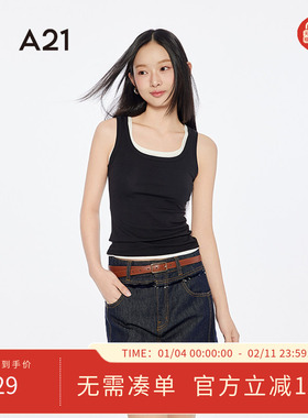A21女装露肩修身显瘦薄款工字背心2025夏季新款简约套头U型领上衣