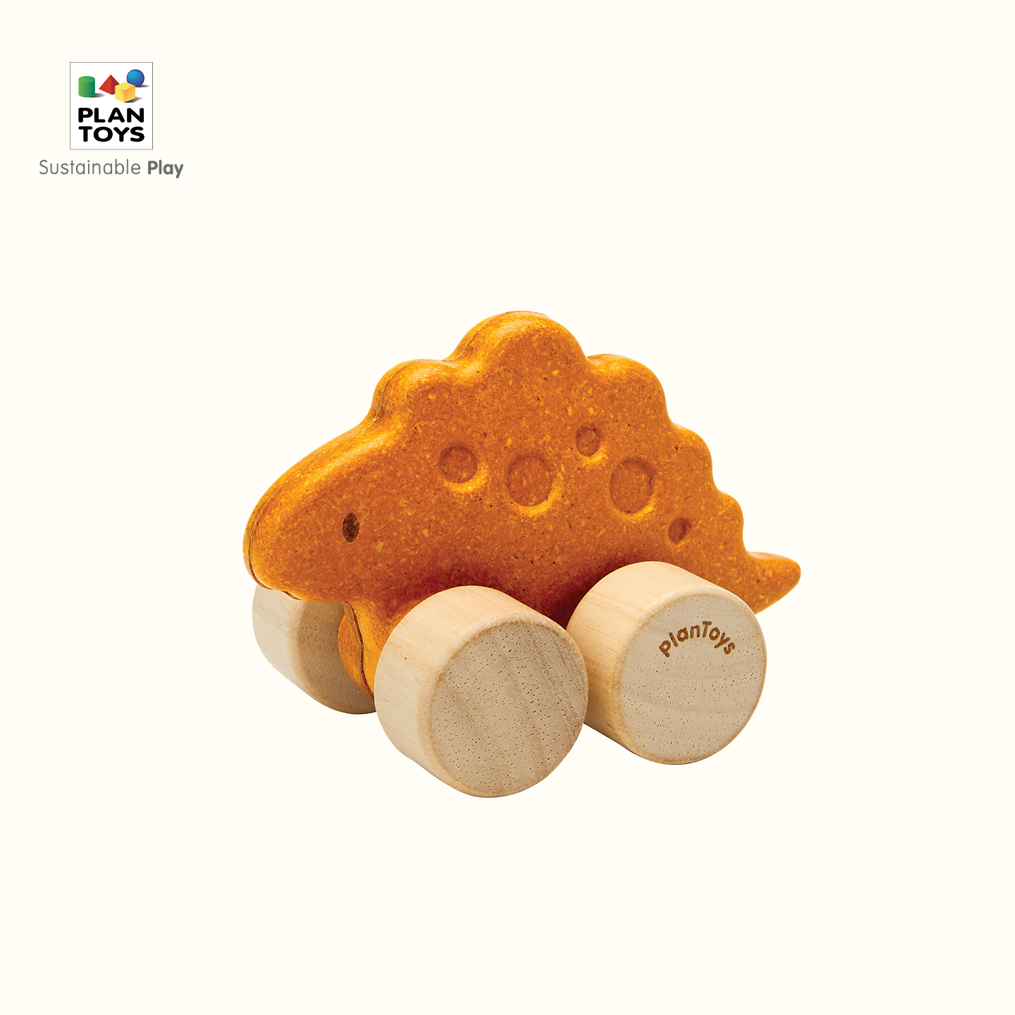 plantoys婴儿推推车恐龙车安全木制玩具小车儿童宝宝推拉学步耐摔