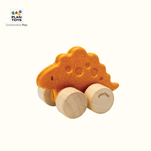 plantoys婴儿推推车恐龙车安全木制玩具小车儿童宝宝推拉学步耐摔