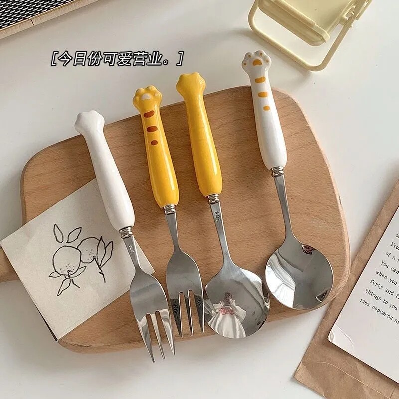 筷勺餐具套装三件套虎爪勺子ins高颜值水果叉学生儿童甜品小汤勺